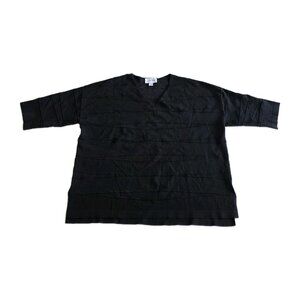 Joseph Ribkoff Top Womens XXL Black V Neck 3/4 Sleeve Stitching Detail Witchy